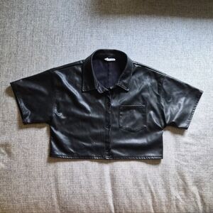 *SOLD* Black Faux Leather Cropped Shirt